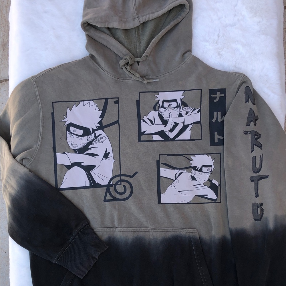 Naruto Graphic Hoodie Sweatshirt - Two-Tone Olive & Black Men Size S (34/36)